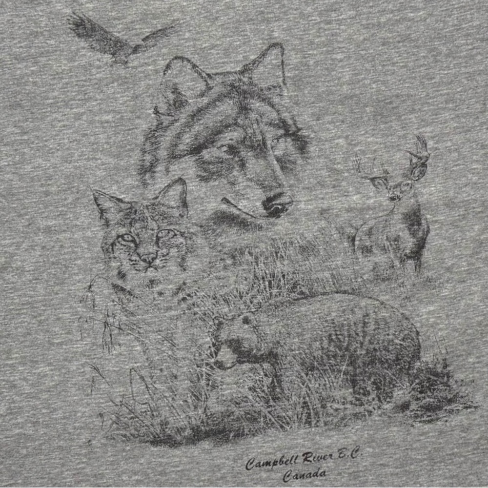 Fruit of the Loom BEST Gray Animal Graphic T-Shirt - Large